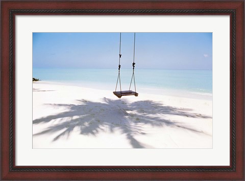 Framed Beach swing and shadow of palm tree on sand Print