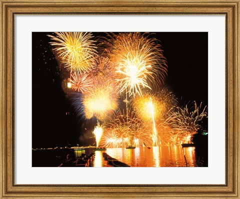 Framed Fireworks display in night Print