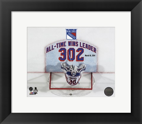 Framed Henrik Lundqvist New York Rangers All-Time Wins Leader 302 Wins Overlay Print