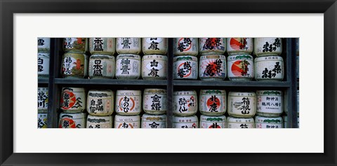 Framed Stack of jars on racks, Tsurugaoka Hachiman Shrine, Kamakura, Kanagawa Prefecture, Kanto Region, Japan Print