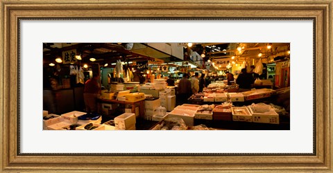 Framed People buying fish in a fish market, Tsukiji Fish Market, Tsukiji, Tokyo Prefecture, Kanto Region, Japan Print