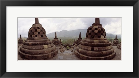 Framed 9th century Buddhist temple Borobudur on Java Island, Indonesia Print