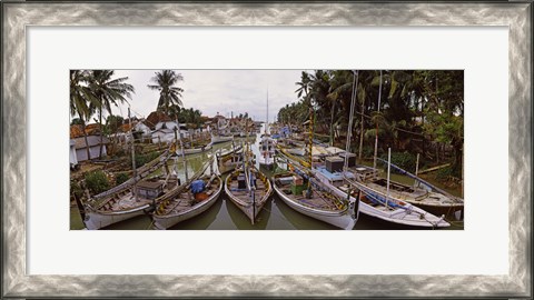 Framed Fishing boats in small village harbor, Madura Island, Indonesia Print