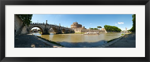 Framed Bridge across a river with mausoleum in the background, Tiber River, Ponte Sant&#39;Angelo, Castel Sant&#39;Angelo, Rome, Lazio, Italy Print