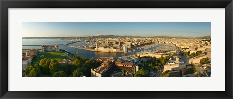 Framed High angle view of a city with port, Marseille, Bouches-du-Rhone, Provence-Alpes-Cote D&#39;Azur, France Print