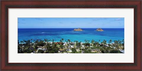Framed High angle view of a town at waterfront, Lanikai, Oahu, Hawaii, USA Print