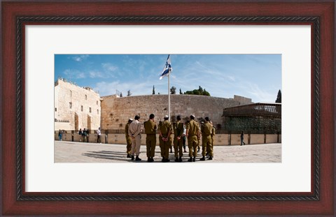 Framed Israeli soldiers being instructed by officer in plaza in front of Western Wall, Jerusalem, Israel Print