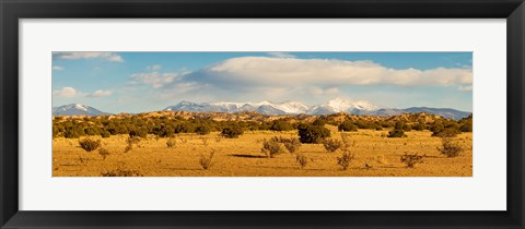 Framed High desert plains landscape with snowcapped Sangre de Cristo Mountains in the background, New Mexico Print