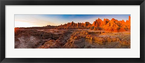 Framed Rock formations on a landscape at sunrise, Door Trail, Badlands National Park, South Dakota, USA Print