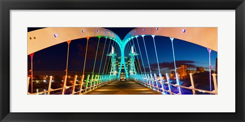 Framed Millennium Bridge at night, Salford Quays, Salford, Greater Manchester, England Print