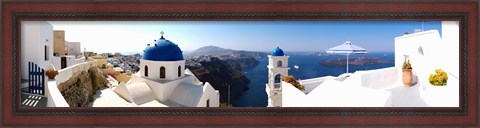 Framed Rooftop view of buildings at the waterfront, Santorini, Greece Print