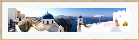 Framed Rooftop view of buildings at the waterfront, Santorini, Greece Print