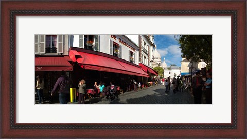 Framed Busy street lined with bistros, Montmarte, Paris, Ile-de-France, France Print