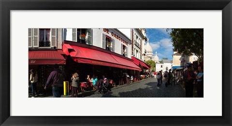 Framed Busy street lined with bistros, Montmarte, Paris, Ile-de-France, France Print