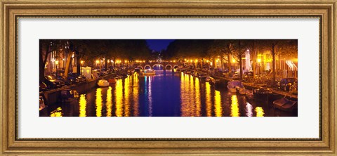 Framed Canal at night, Amsterdam, Netherlands Print