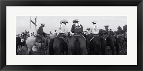 Framed Cowboys on horses at rodeo, Wichita Falls, Texas, USA Print
