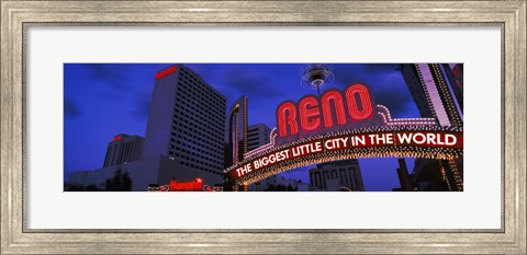 Framed Low angle view of the Reno Arch at dusk, Virginia Street, Reno, Nevada, USA 2013 Print