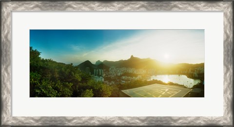 Framed Helipad at the top of Sugarloaf Mountain at sunset, Rio de Janeiro, Brazil Print