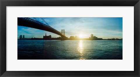 Framed Suspension bridge over a river, Williamsburg Bridge, East River, Lower East Side, Manhattan, New York City, New York State Print