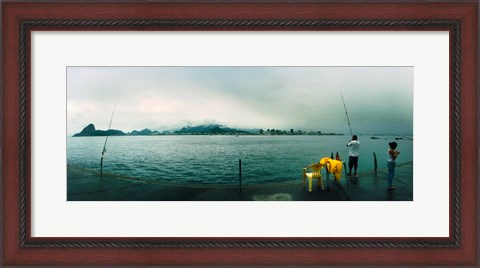 Framed People fishing, Guanabara Bay, Niteroi, Rio de Janeiro, Brazil Print