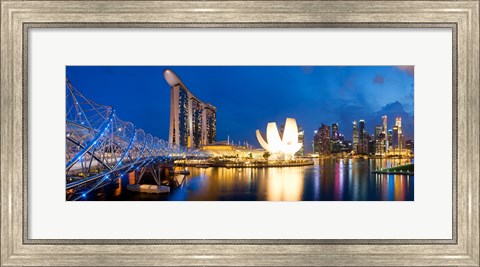 Framed Bridge across the river, Helix Bridge, Marina Bay Sands, Art Science Museum, Singapore City, Singapore Print