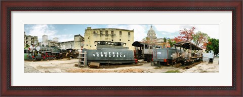 Framed Old trains being restored, Havana, Cuba Print