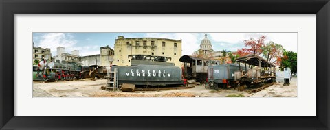 Framed Old trains being restored, Havana, Cuba Print