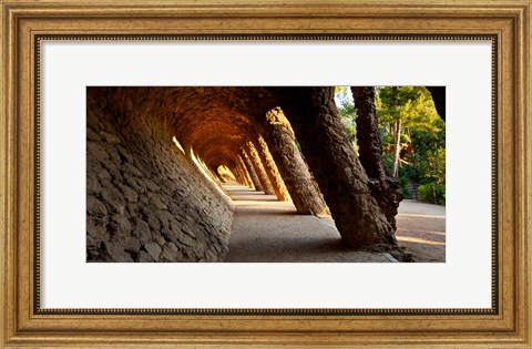 Framed Corridor in a park, Park Guell, Barcelona, Catalonia, Spain Print