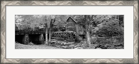 Framed Glade Creek Grist Mill, Babcock State Park, West Virginia, USA (Black &amp; White) Print