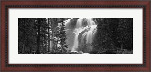 Framed Waterfall in a forest, Banff, Alberta, Canada (black and white) Print