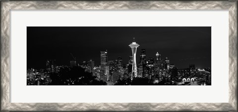 Framed Seattle Space Needle at Night 2010 Print