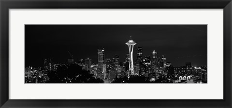 Framed Seattle Space Needle at Night 2010 Print