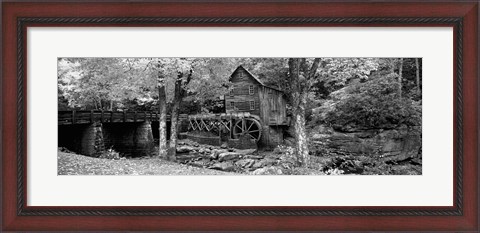 Framed Black &amp; White View of Glade Creek Grist Mill, Babcock State Park, West Virginia, USA Print