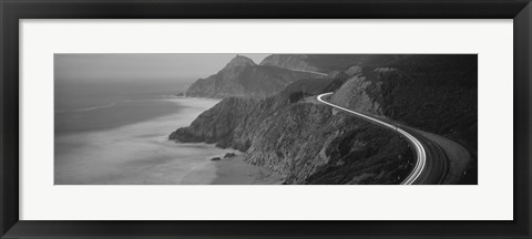 Framed Dusk Highway 1 Pacific Coast CA (black and white) Print