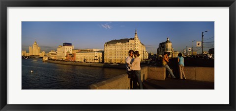 Framed Side profile of a couple romancing, Moskva River, Moscow, Russia Print