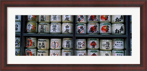 Framed Stack of jars on racks, Tsurugaoka Hachiman Shrine, Kamakura, Kanagawa Prefecture, Kanto Region, Japan Print