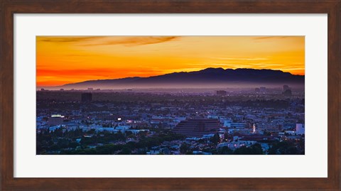 Framed Buildings in a city with mountain range in the background, Santa Monica Mountains, Los Angeles, California, USA Print