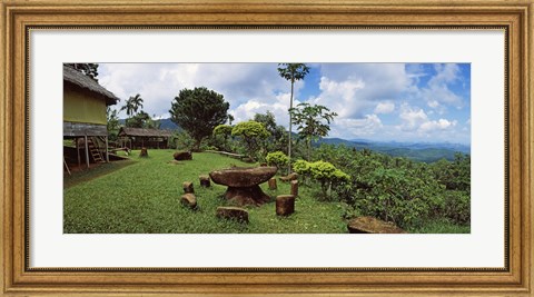 Framed Stone table with seats, Flores Island, Indonesia Print