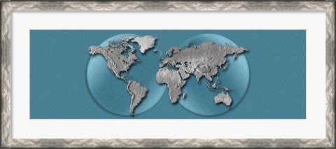 Framed Close-up of a World Map (blue) Print