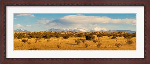 Framed High desert plains landscape with snowcapped Sangre de Cristo Mountains in the background, New Mexico Print