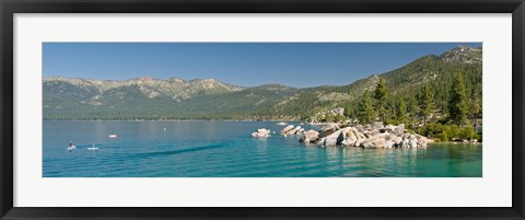 Framed Stand-Up Paddle-Boarders near Sand Harbor at Lake Tahoe, Nevada, USA Print