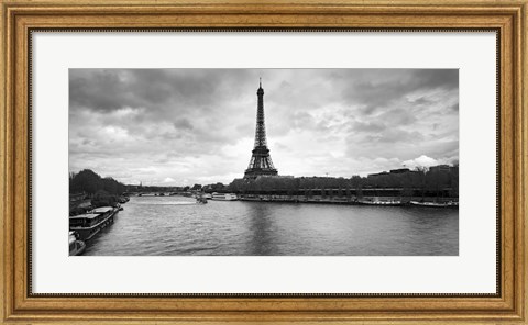 Framed Eiffel Tower from Pont De Bir-Hakeim, Paris, France (black and white) Print