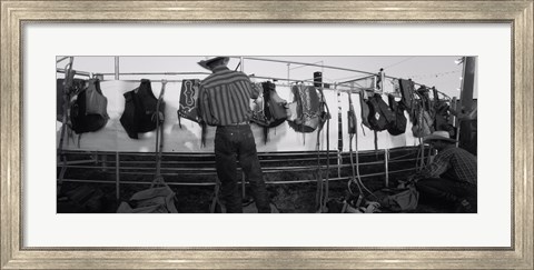 Framed Cowboy with tacks at rodeo, Pecos, Texas Print