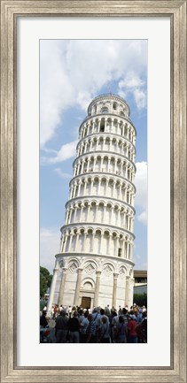 Framed Tourists looking at a tower, Leaning Tower Of Pisa, Piazza Dei Miracoli, Pisa, Tuscany, Italy Print