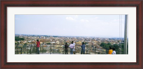 Framed Tourists looking at city from Leaning Tower Of Pisa, Piazza Dei Miracoli, Pisa, Tuscany, Italy Print