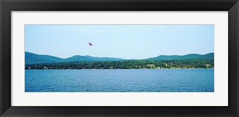 Framed Parasailing on Lake George, New York State, USA Print