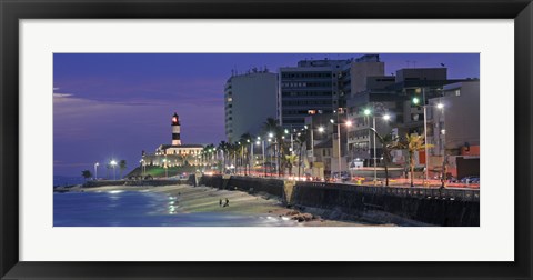 Framed Buildings at Porto Da Barra Beach with Forte De Santo Antonio Lighthouse at evening, Salvador, Bahia, Brazil Print