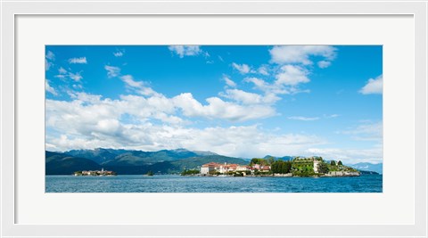Framed Buildings on an island in a lake, Isola dei Pescatori, Isola Bella, Stresa, Lake Maggiore, Piedmont, Italy Print