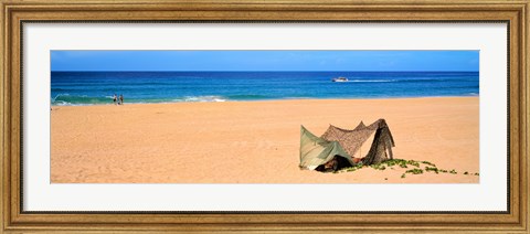 Framed Tent on the beach, Polihale State Park, Kauai, Hawaii, USA Print