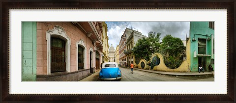 Framed Car in a street with a government building in the background, El Capitolio, Havana, Cuba Print